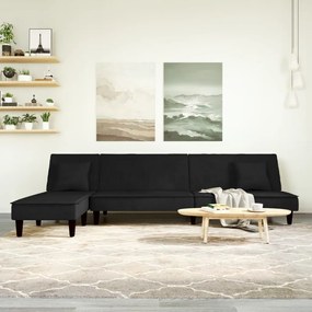 Divano Letto A L Nero 255x140x70 Cm İn Velluto /
