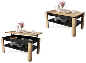 Tavolino pieghevole con piano sollevabile con mensola ADEN quercia/nero