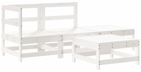 Set divani da giardino 4pz con cuscini in legno massello bianco