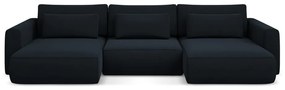 Divano angolare blu scuro allungabile/con contenitore (a U) con rivestimento in velluto Kapua – Makamii