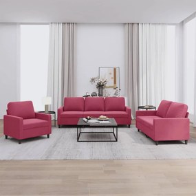 Set Di Divani 3 Pz Con Cuscini Rosso Vino İn Velluto /