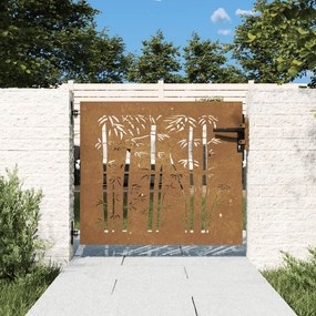 Cancello Da Giardino 85x100 Cm İn Acciaio Corten Design Bambù /
