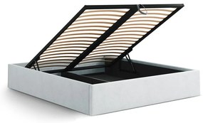 Letto matrimoniale imbottito grigio chiaro con contenitore/senza testiera con rete inclusa 140x200 cm Susan – Micadoni