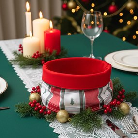 Cestino tessuto tartan alberi Natale diametro 20 cm