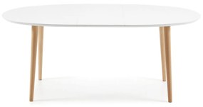 Kave Home - Tavolo ovale allungabile Oqui MDF laccato bianco gambe massello di faggio 140 (220) x 90cm