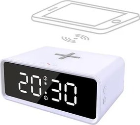 Solight CA07W - Orologio digitale con caricatore wireless Qi 230V/CR2032 bianco