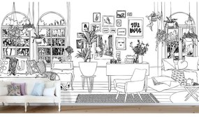 Fotomurale ESTA Disegno sala pranzo 2, nero fondo bianco 186X280 cm