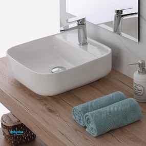 Lavabo D'Appoggio O Sospeso In Ceramica Bianco Lucido Da 39 cm