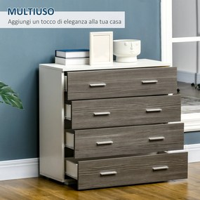Cassettiera 4 Cassetti con Maniglie in Alluminio e Struttura in Legno 76x35x72 cm Bianco Grigio...