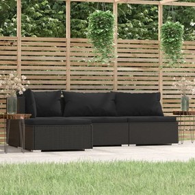 Set divani da giardino 4 pz con cuscini in polyrattan nero