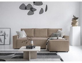Divano letto angolare in velluto a coste beige Brave Dave - Miuform