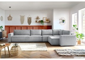 Divano angolare in velluto a coste grigio chiaro, angolo destro Nihad modular - Bobochic Paris