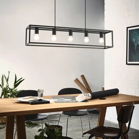 Lampadario Design Eldrick nero paralume nero 5x E27 INSPIRE