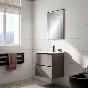 Mobile da bagno sospeso Step rigato taupe con lavabo in ceramica bianco, con 2 cassetti a chiusura ammortizzata L61 P46 H60cm