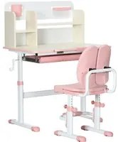 Banco Studio Scuola per Bambini 80x52x88-109 cm in MDF e Acciaio Rosa