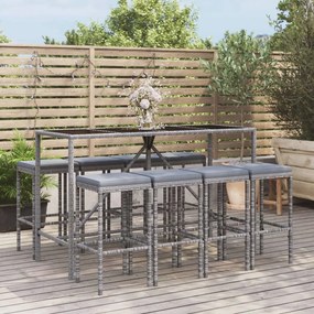 Set bar da giardino 9 pz con cuscini in polyrattan grigio