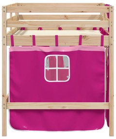 Letto a soppalco con tende bambini rosa 80x200 cm massello pino