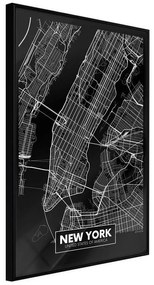 Poster  City Map: New York (Dark)  Cornice Quadri Cornice nera, Larghezza x Altezza Home decor 20x30