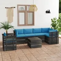 Set Divani da Giardino su Pallet 7 pz con Cuscini Massello Pino 3061963