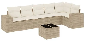 Set divani da giardino 7 pz con cuscini beige in polyrattan
