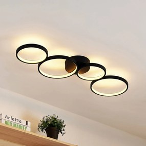 Lindby Plafoniera LED Evengeline, nero, alluminio, 88 cm