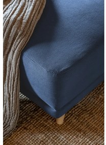 Divano letto angolare in velluto a coste blu scuro (angolo sinistro/"U") Lazy Lukka - Miuform