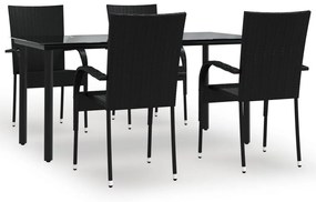 Set da pranzo da giardino 5 pz nero in polyrattan