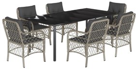 Set da pranzo da giardino 7 pz cuscini polyrattan grigio chiaro