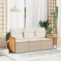 Set Divano da Giardino 3 pz con Cuscini Beige in Polyrattan 3227437