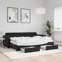 Divano Letto Estraibile con Cassetti Nero 80x200 cm in Vellutocod mxl 82774