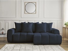 Divano angolare blu allungabile/con contenitore (con penisola a destra/con chaise lounge) con rivestimento in bouclé Roxelane – Bobochic Paris