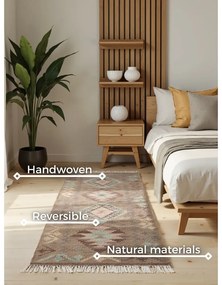 Passatoia azzurra/beige in lana reversibile/tessuta a mano 60x190 cm Kamal Dune – Nouristan