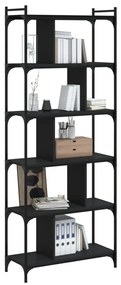 Libreria Nera 6 Ripiani 76x32x192 cm Legno Multistrato