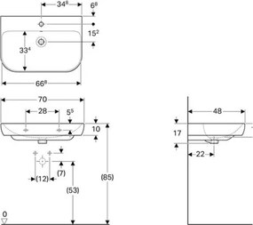 Geberit 500.248.01.1 - Lavabo sospeso Smyle 70 x 48 cm in ceramica, bianco