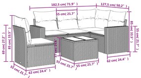 Set divano da giardino 6 pz con cuscini beige in polyrattan