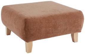 Pouf poggiapiedi in tessuto effetto velluto testurizzato color terracotta e legno massello chiaro L75 ODEON