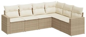 Set divano da giardino 6 pz con cuscini beige in polyrattan