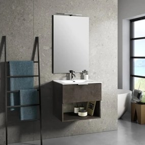 Mobile Bagno 60cm Sospeso Con Cassetto, Vano E Specchio