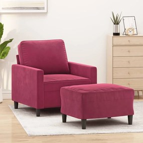 Poltrona Con Poggiapiedi Rosso Vino 60 Cm İn Velluto /