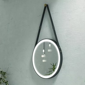 Specchio bagno led rotondo Ø50 cm con laccio colore nero KANA-50 - KAMALU