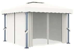 Gazebo con Tende 3x3 cm Bianco Crema Alluminio