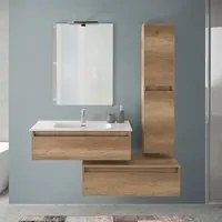 Mobile bagno sospeso 90 rovere naturale con 2 cassetti e pensile Nadia