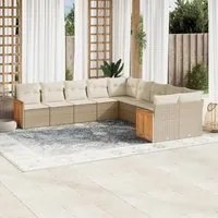 Set Divano da Giardino 10 pz con Cuscini Beige in Polyrattan 3228032