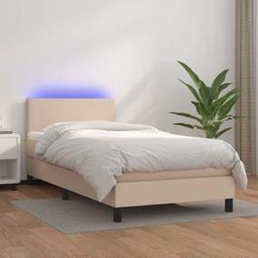 Giroletto molle materasso e led cappuccino 90x190 cm similpelle