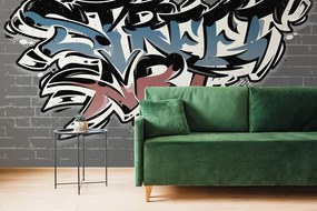 Carta da parati – Imitazione mattoni con scritta Street Art