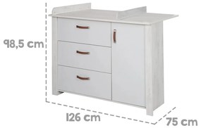 Cassettiera bassa bianca con fasciatoio 126x99 cm Mila - Roba