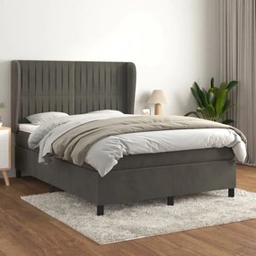 Giroletto A Molle Con Materasso Grigio Scuro 140x200 Cm Velluto /