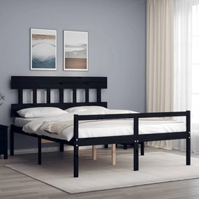 Letto per Anziani con Testiera Nero King Legno Massello