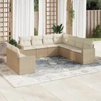 Set Divano da Giardino 9 pz con Cuscini Beige in Polyrattan 3219138