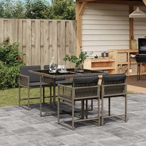 Set da pranzo da giardino 5 pz con cuscini in polyrattan grigio